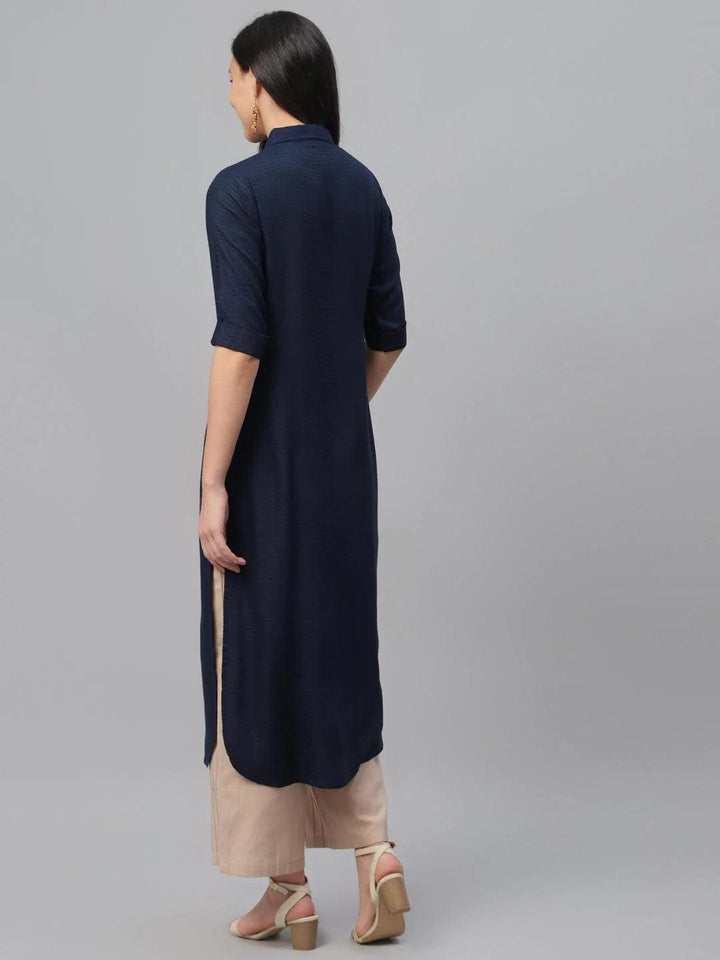 Blue Woven Design Rayon Kurta - ShopLibas