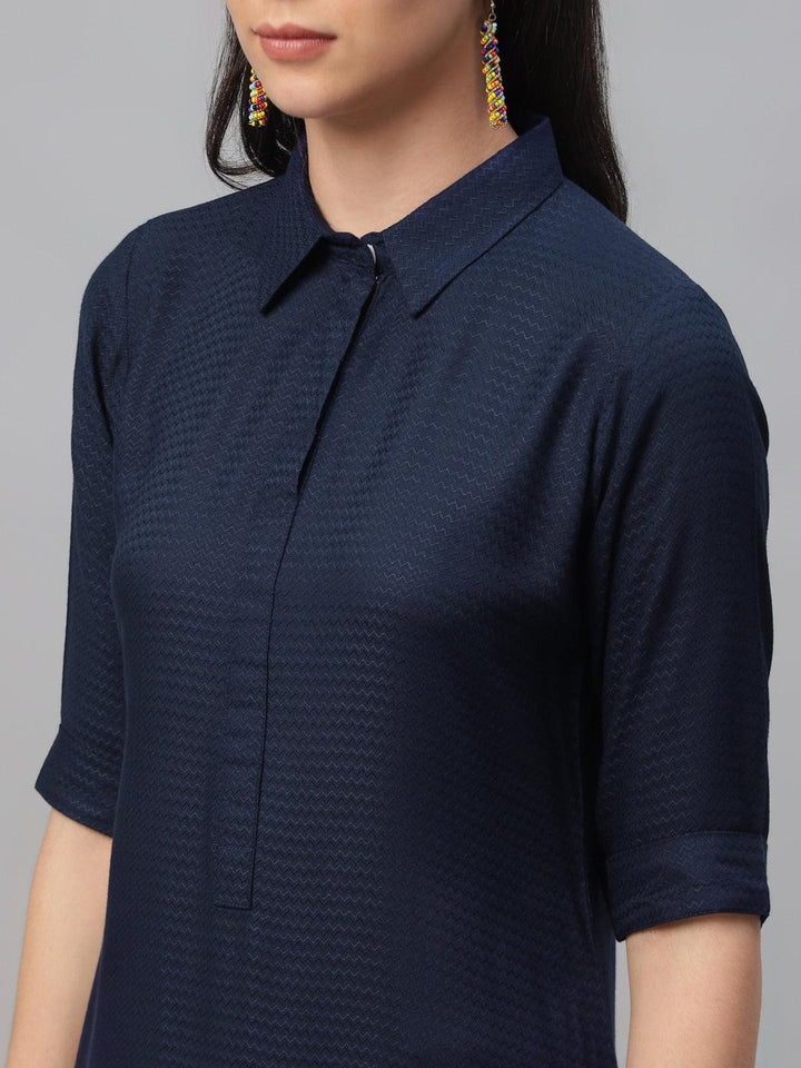Blue Woven Design Rayon Kurta - ShopLibas