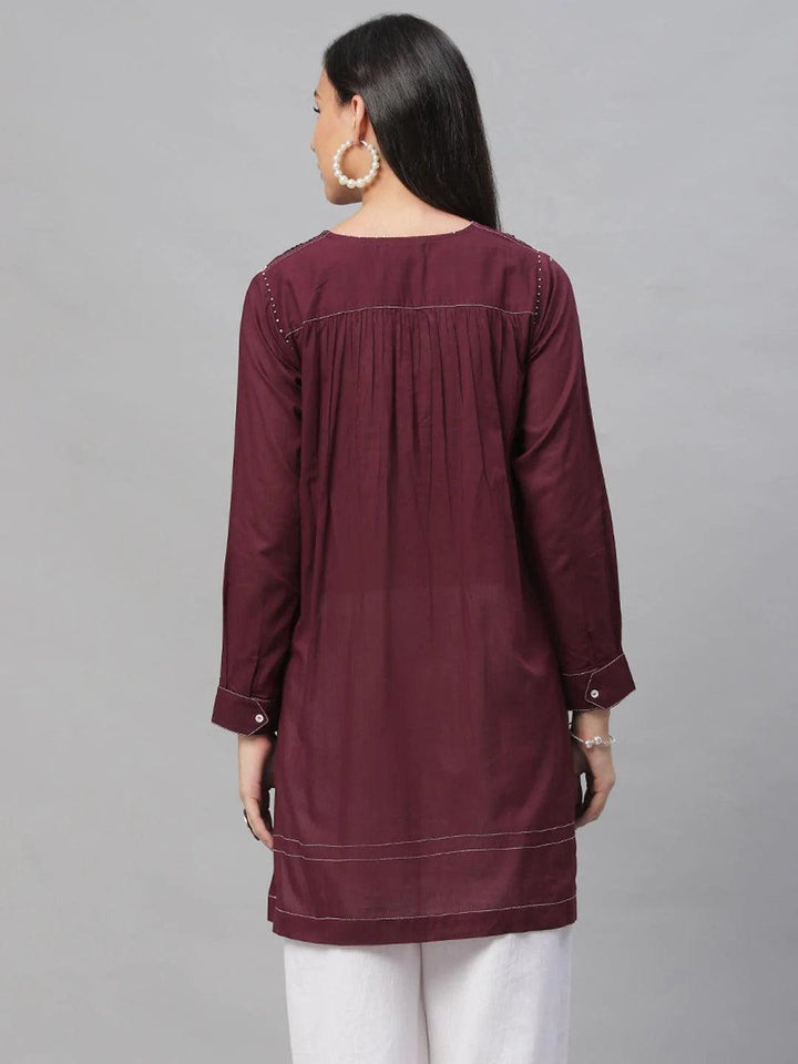 Maroon Solid Cotton Kurti - ShopLibas