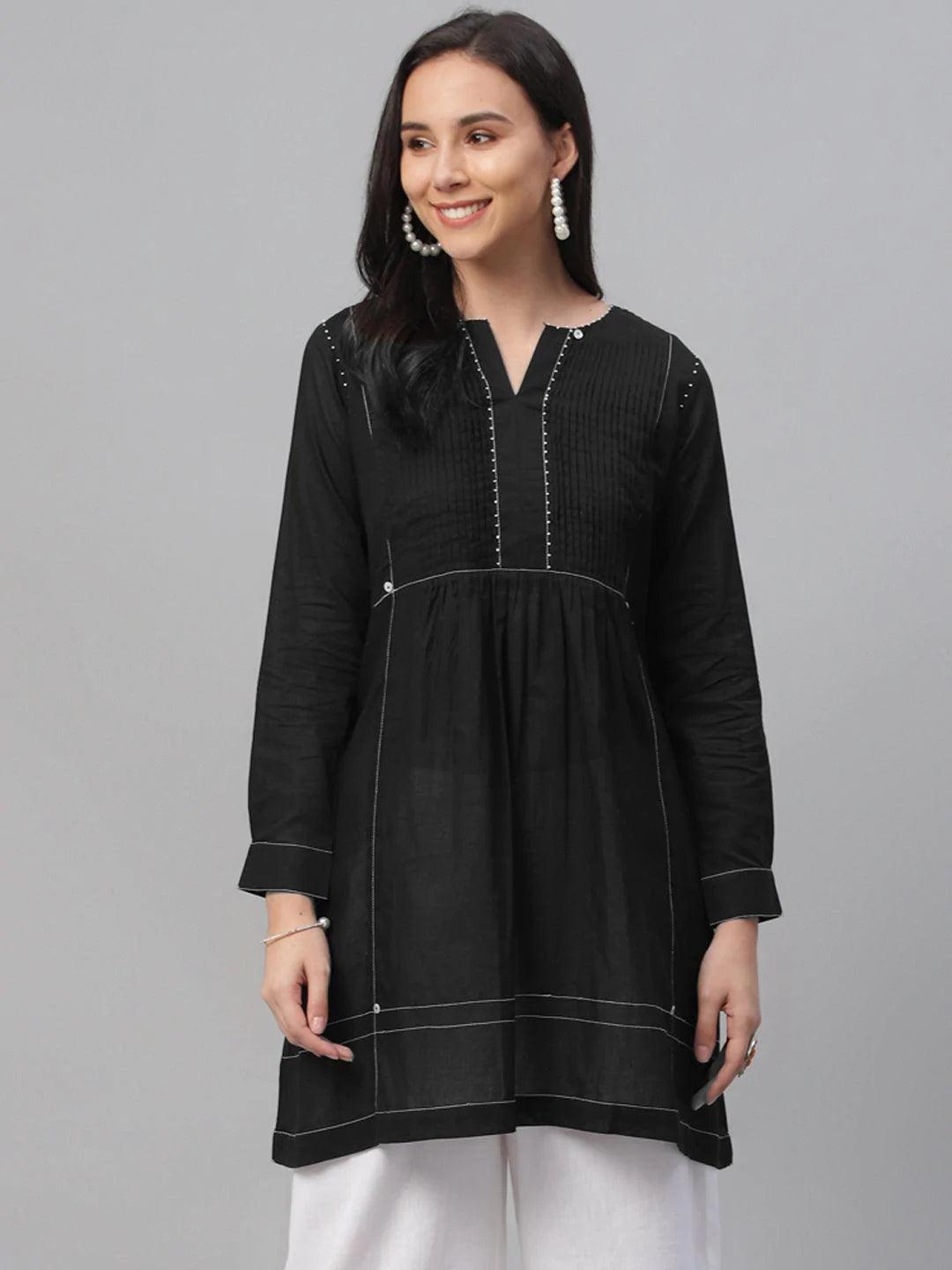 Black Solid Cotton Kurti - ShopLibas