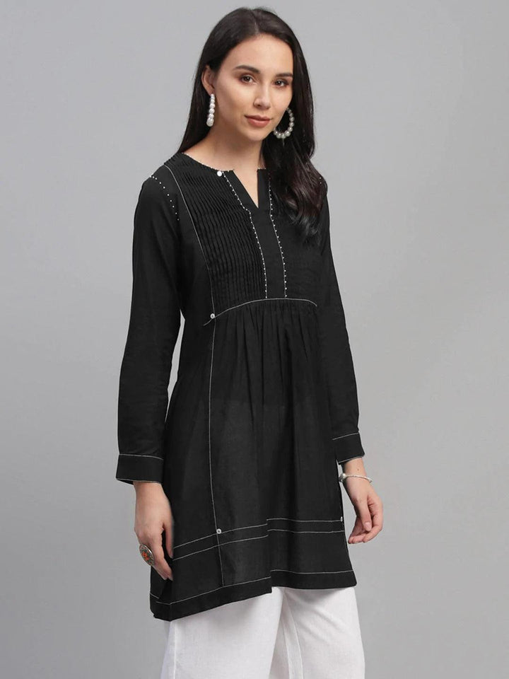 Black Solid Cotton Kurti - ShopLibas
