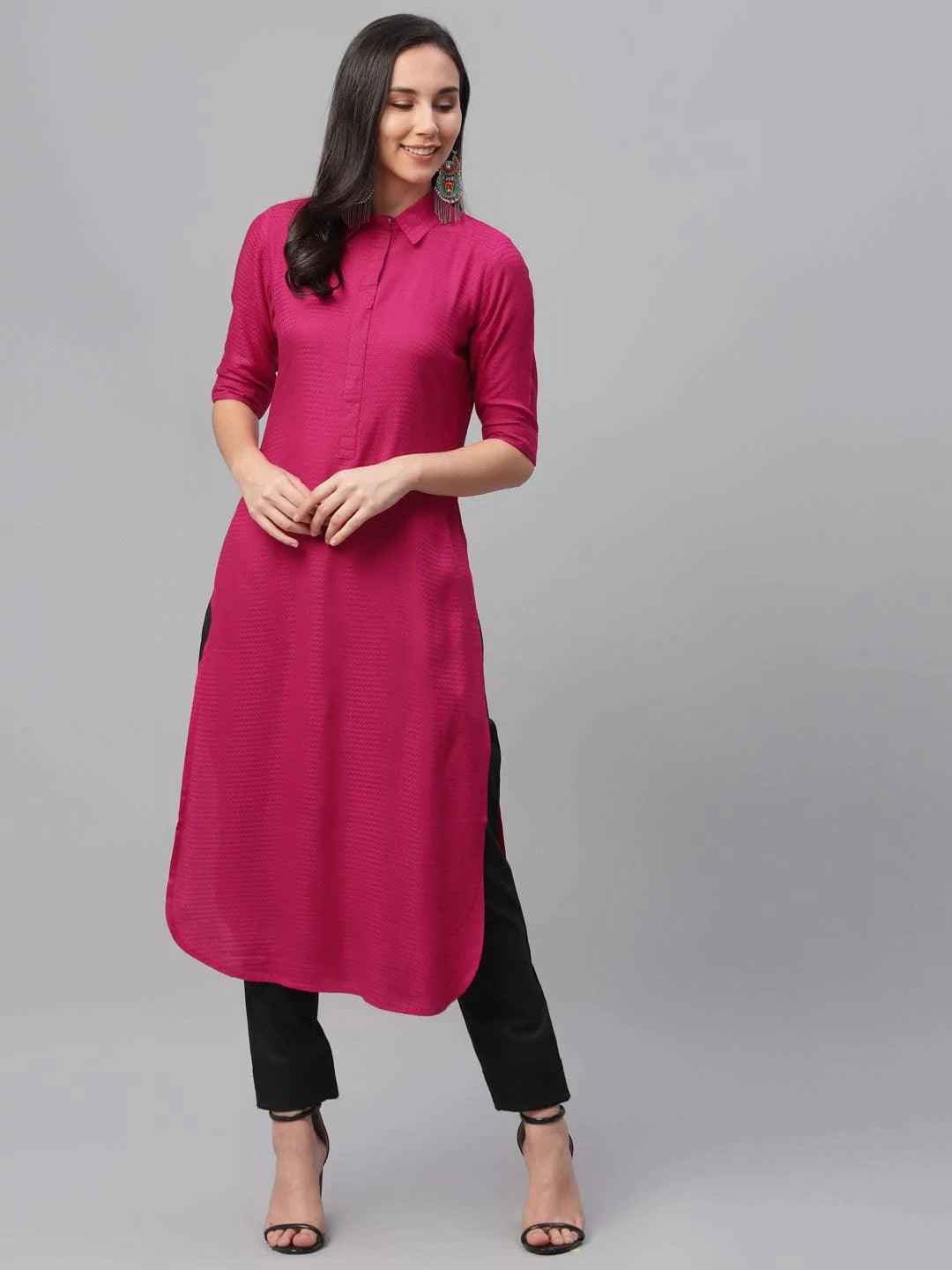 Pink Woven Design Rayon Kurta - ShopLibas