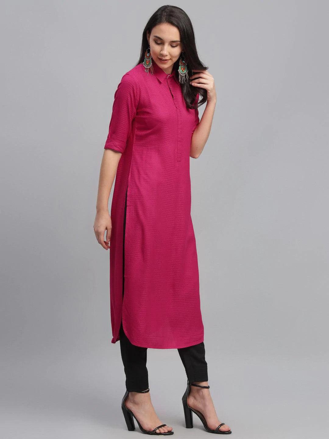 Pink Woven Design Rayon Kurta - ShopLibas 