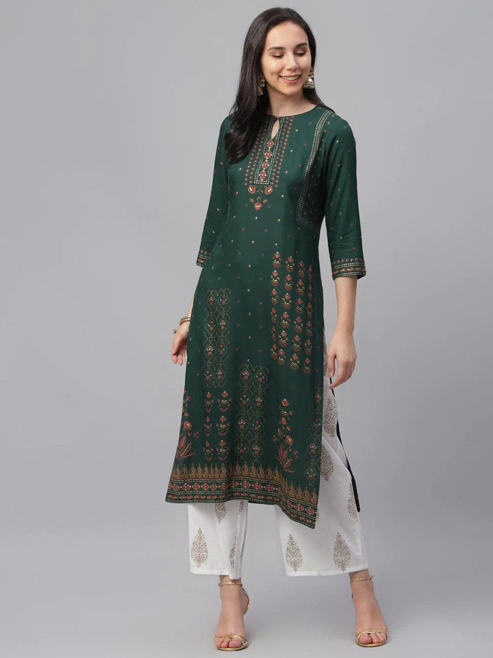 Green Printed Rayon Kurta - ShopLibas