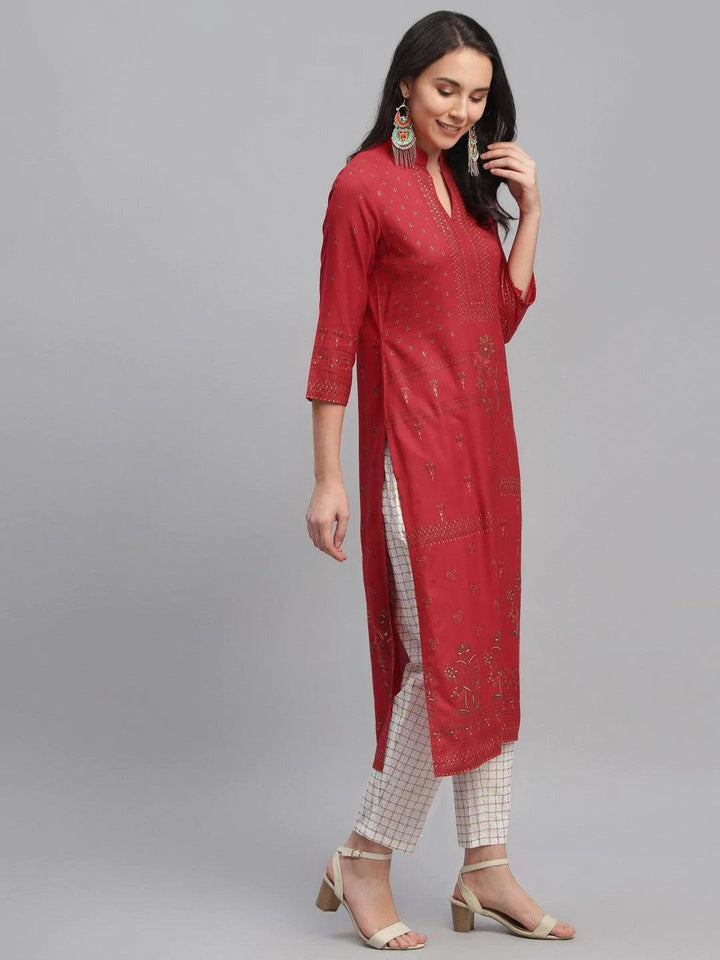 Red Printed Rayon Kurta