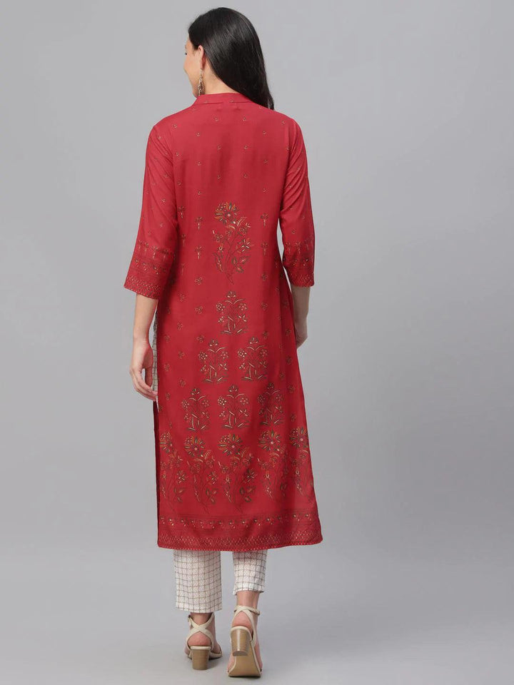 Red Printed Rayon Kurta