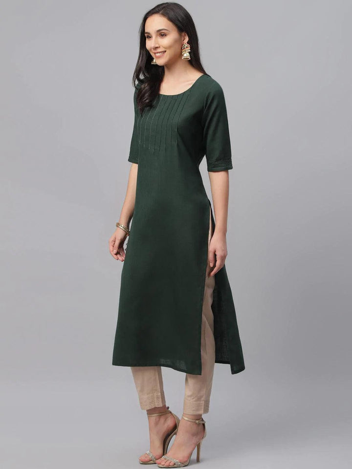 Green Solid Cotton Kurta - ShopLibas