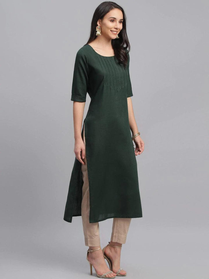 Green Solid Cotton Kurta - ShopLibas