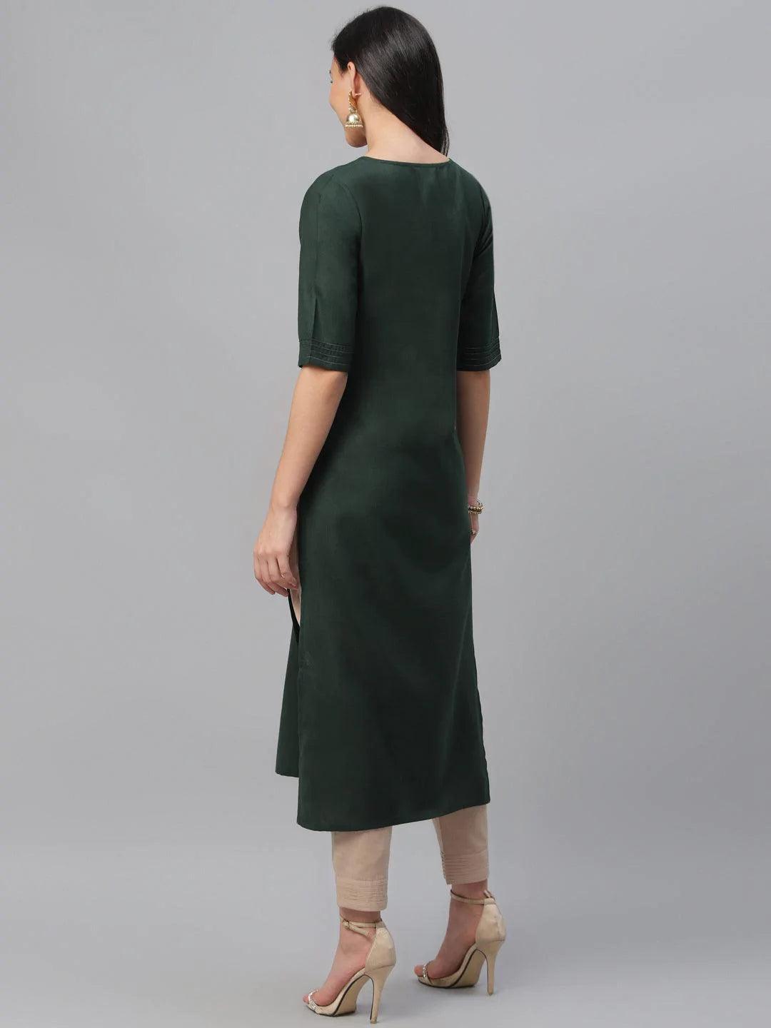 Green Solid Cotton Kurta - ShopLibas