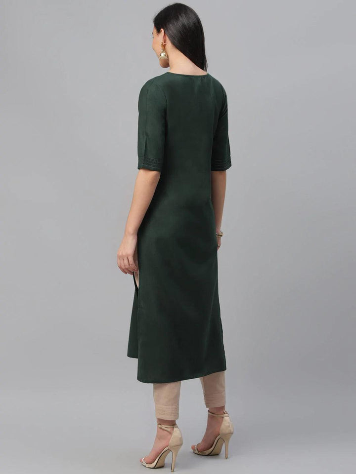 Green Solid Cotton Kurta - ShopLibas
