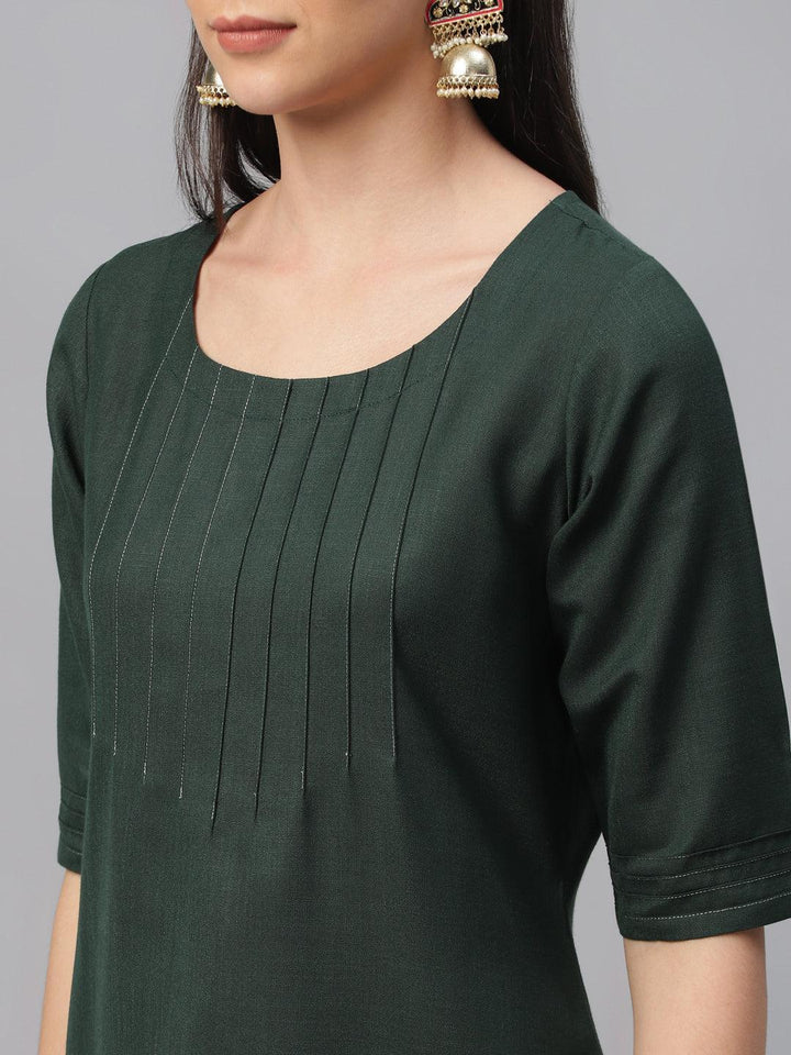 Green Solid Cotton Kurta - ShopLibas