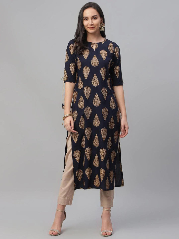 Blue Printed Rayon Kurta - ShopLibas