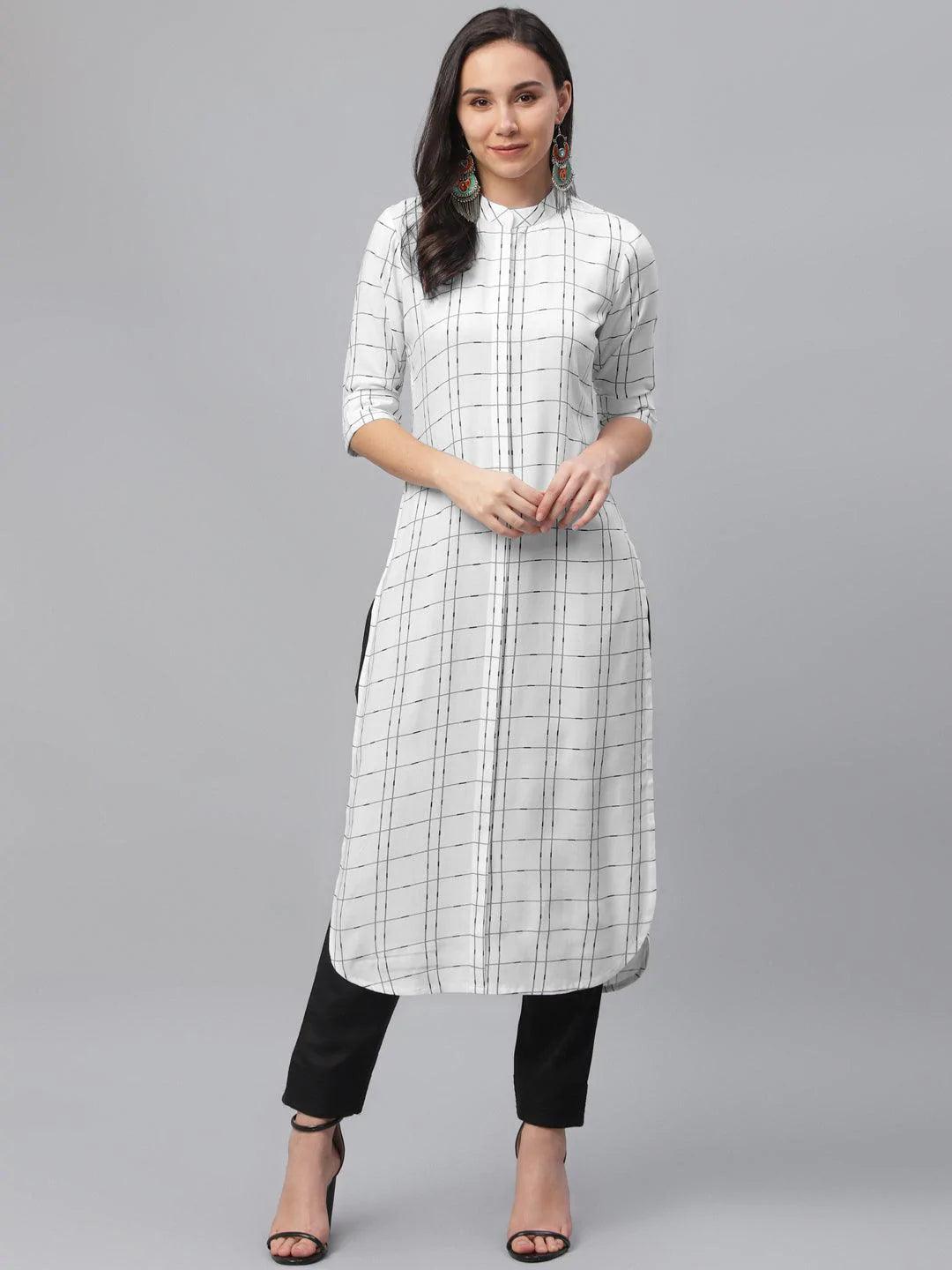 White Printed Rayon Kurta - ShopLibas