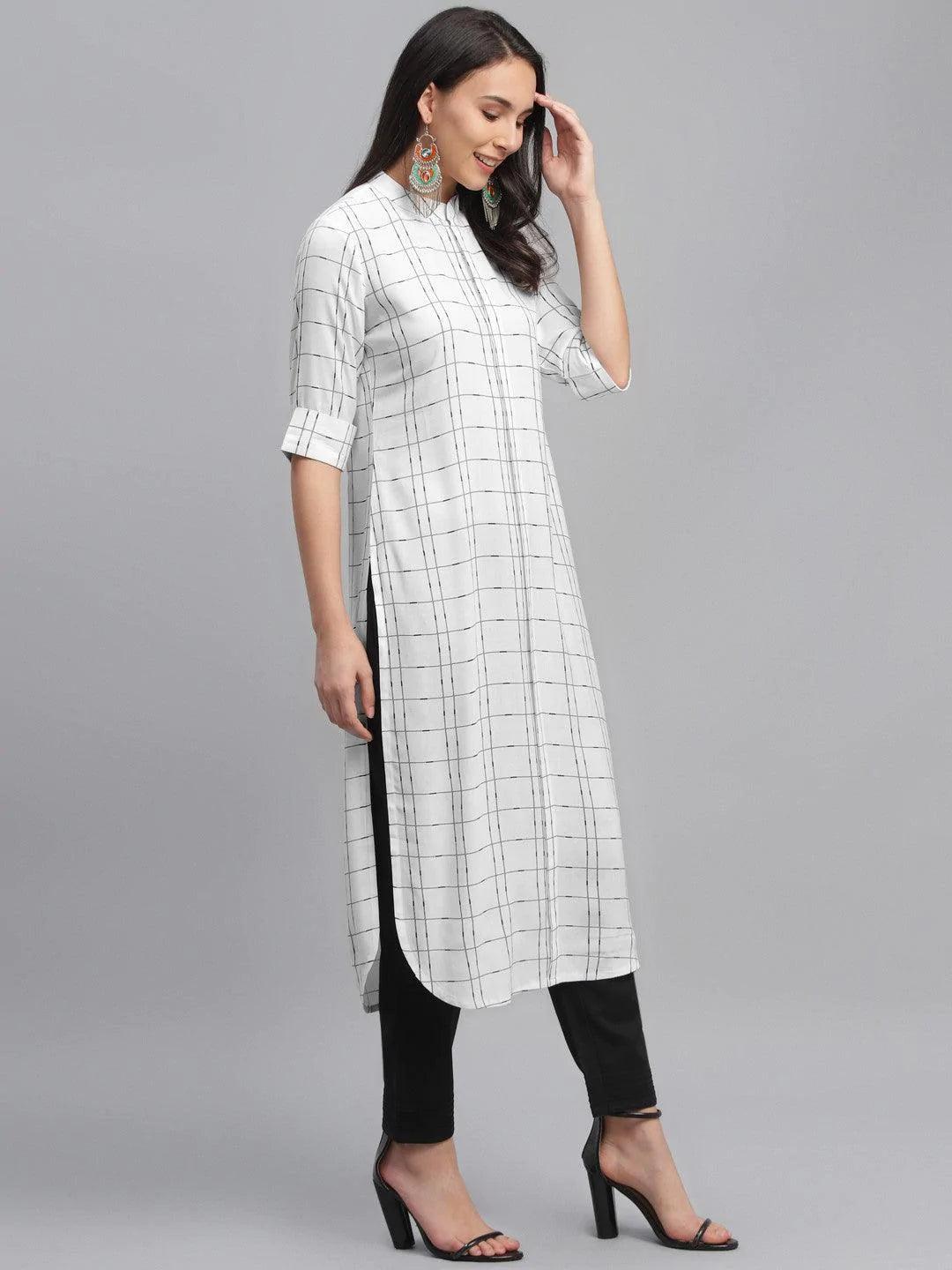 White Printed Rayon Kurta - ShopLibas