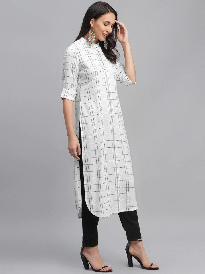 White Printed Rayon Kurta - ShopLibas