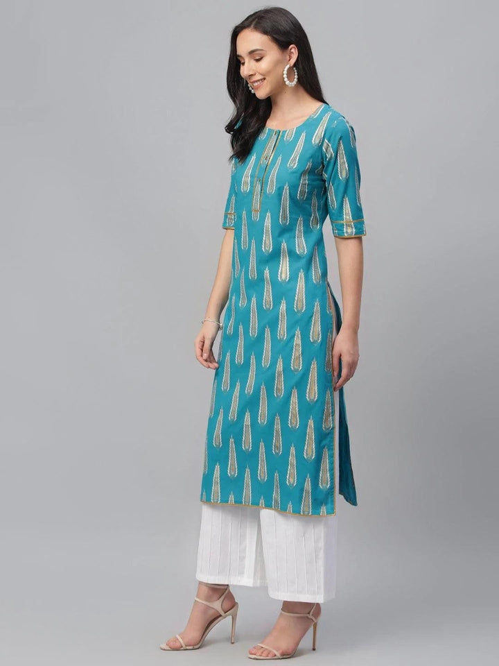 Blue Printed Cotton Kurta - ShopLibas