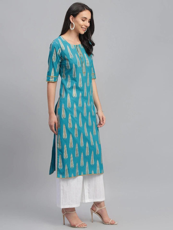 Blue Printed Cotton Kurta - ShopLibas