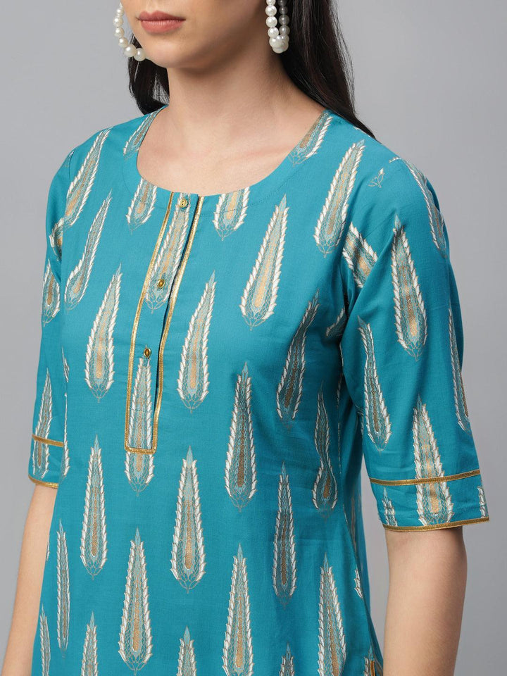 Blue Printed Cotton Kurta - ShopLibas
