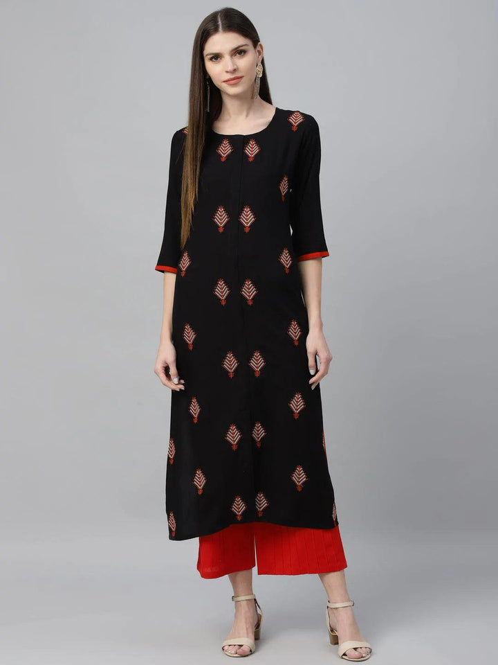 Black Embroidered Cotton Kurta - ShopLibas
