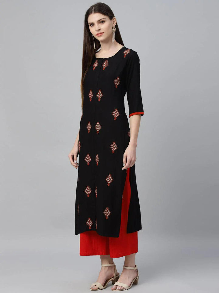 Black Embroidered Cotton Kurta - ShopLibas