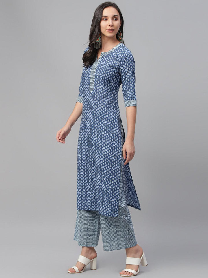 Blue Printed Cotton Kurta - ShopLibas