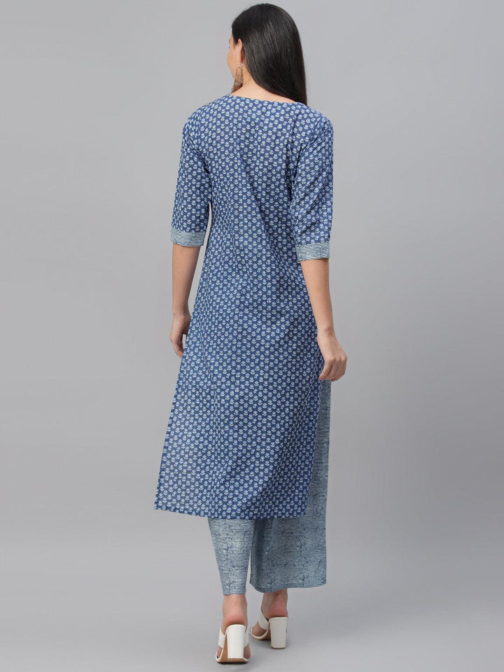 Blue Printed Cotton Kurta - ShopLibas