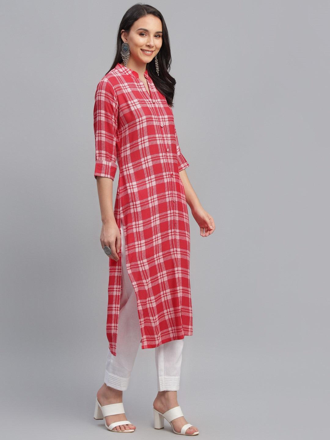 Red Printed Rayon Kurta - ShopLibas 