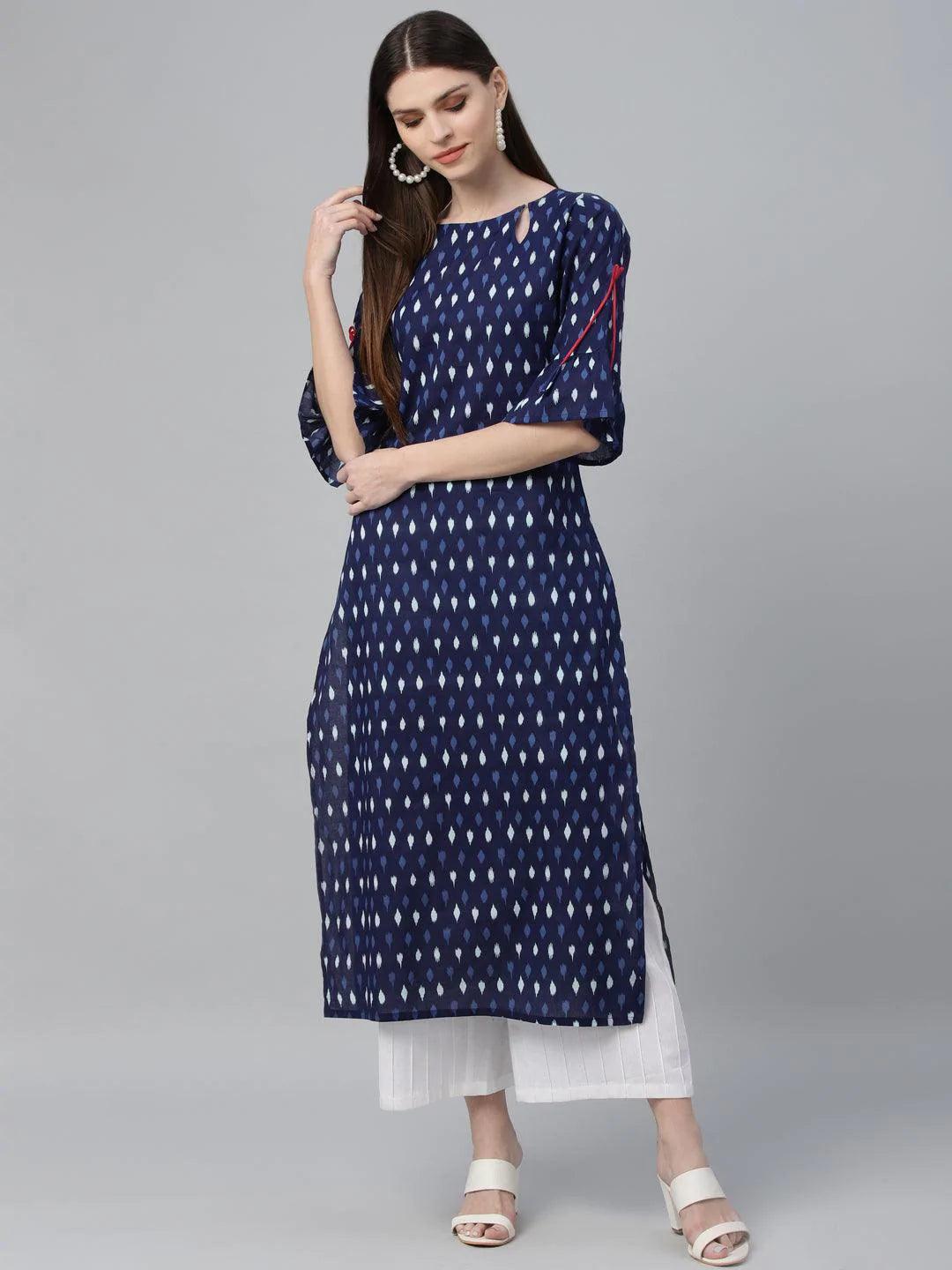 Blue Printed Cotton Kurta - ShopLibas