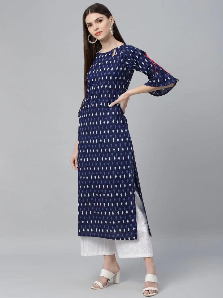 Blue Printed Cotton Kurta - ShopLibas