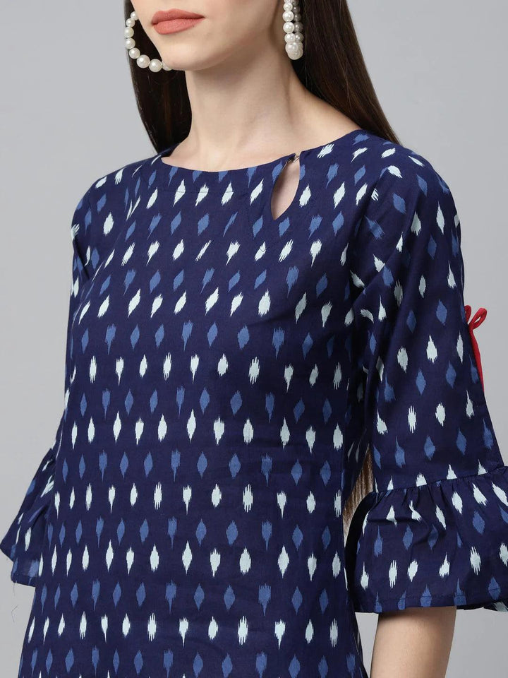 Blue Printed Cotton Kurta - ShopLibas