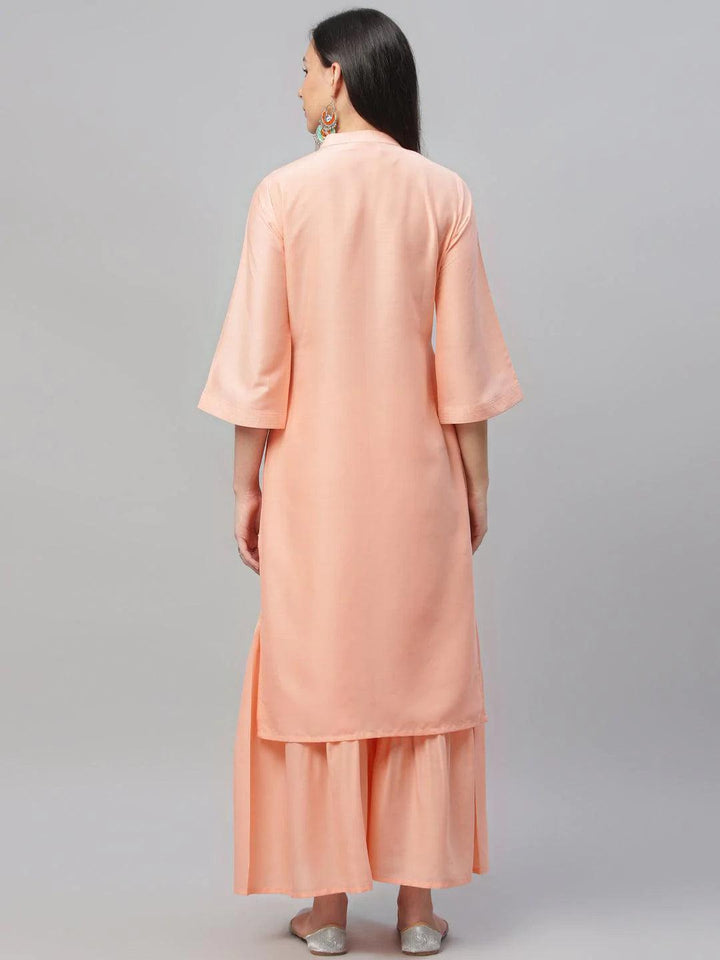 Peach Embroidered Crepe Kurta - ShopLibas