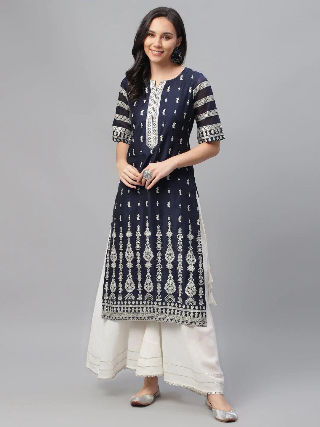Blue Printed Shantoon Kurta - ShopLibas