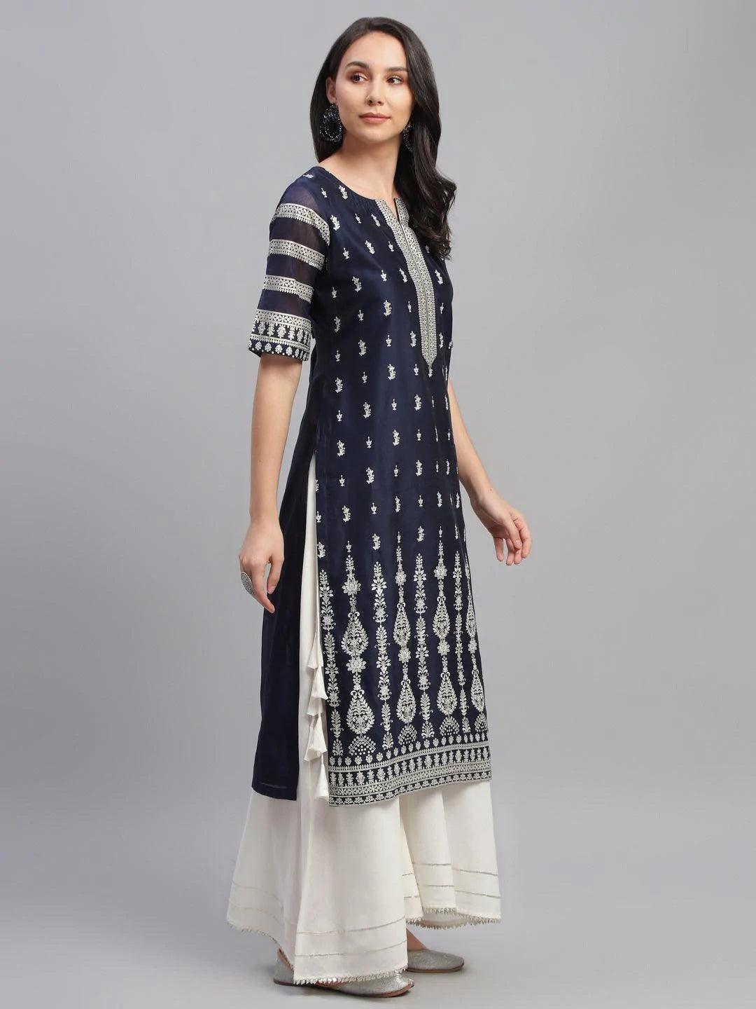 Blue Printed Shantoon Kurta - ShopLibas 