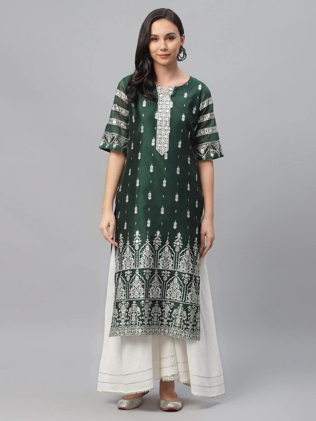 Green Printed Shantoon Kurta - ShopLibas