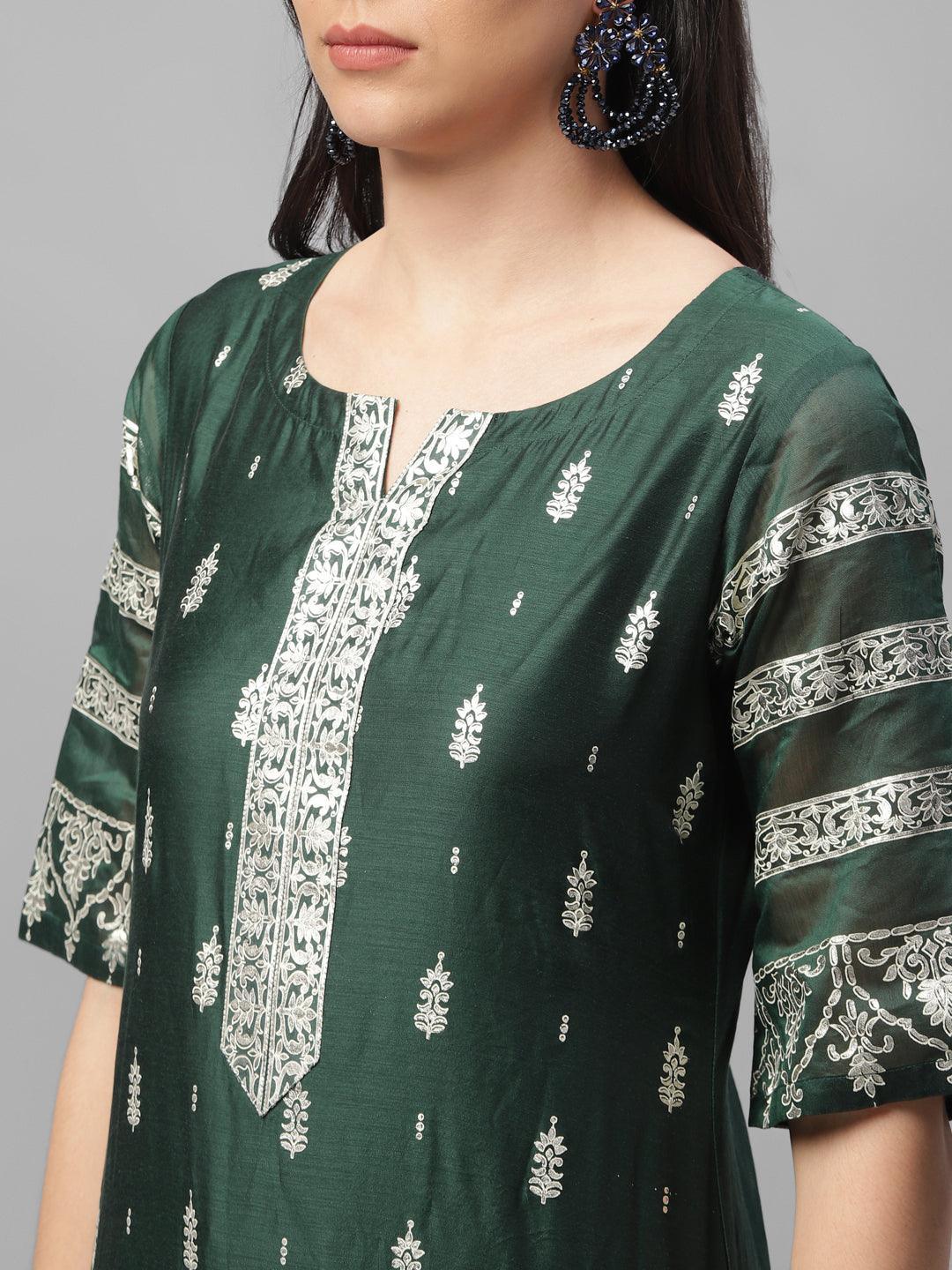 Green Printed Shantoon Kurta - ShopLibas