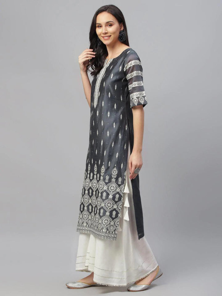 Grey Printed Shantoon Kurta - ShopLibas
