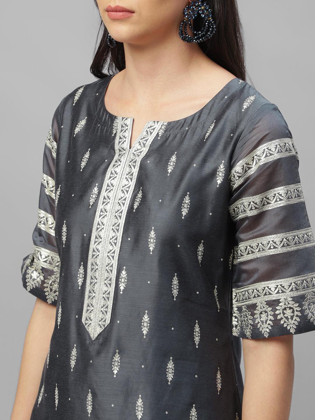 Grey Printed Shantoon Kurta - ShopLibas