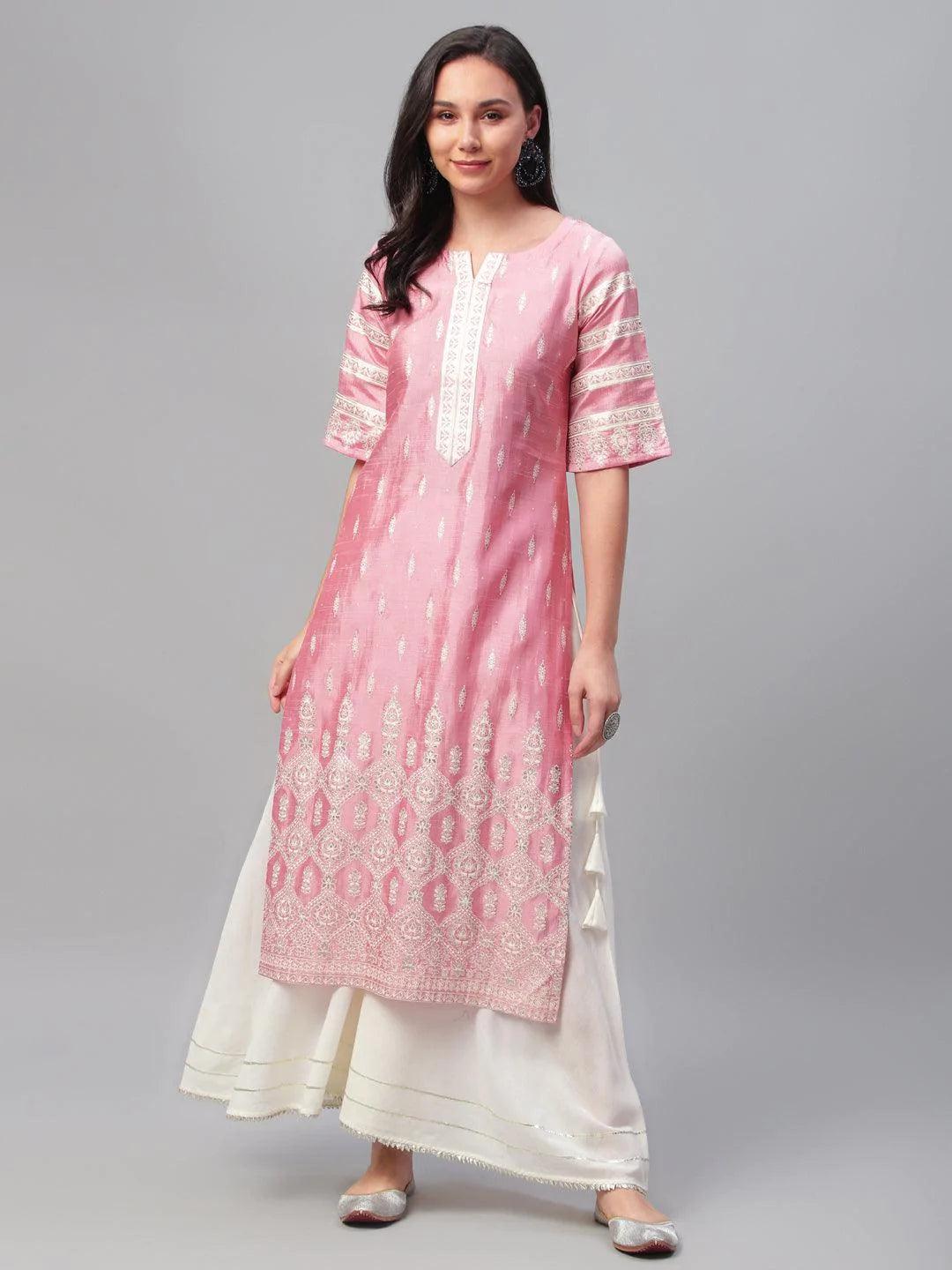 Pink Printed Shantoon Kurta - ShopLibas
