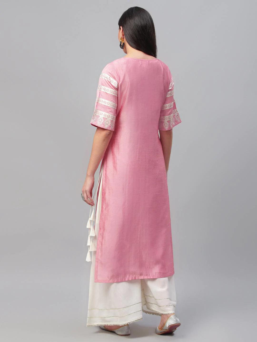 Pink Printed Shantoon Kurta - ShopLibas 