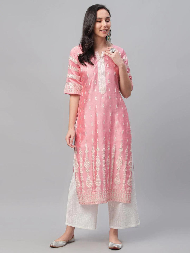 Pink Printed Shantoon Kurta - ShopLibas