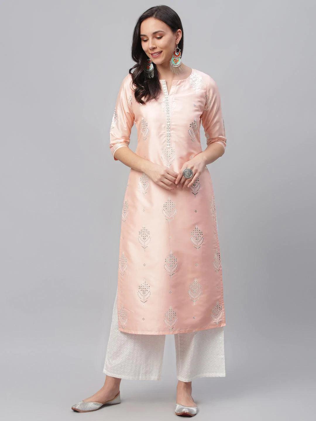 Pink Printed Shantoon Kurta - ShopLibas