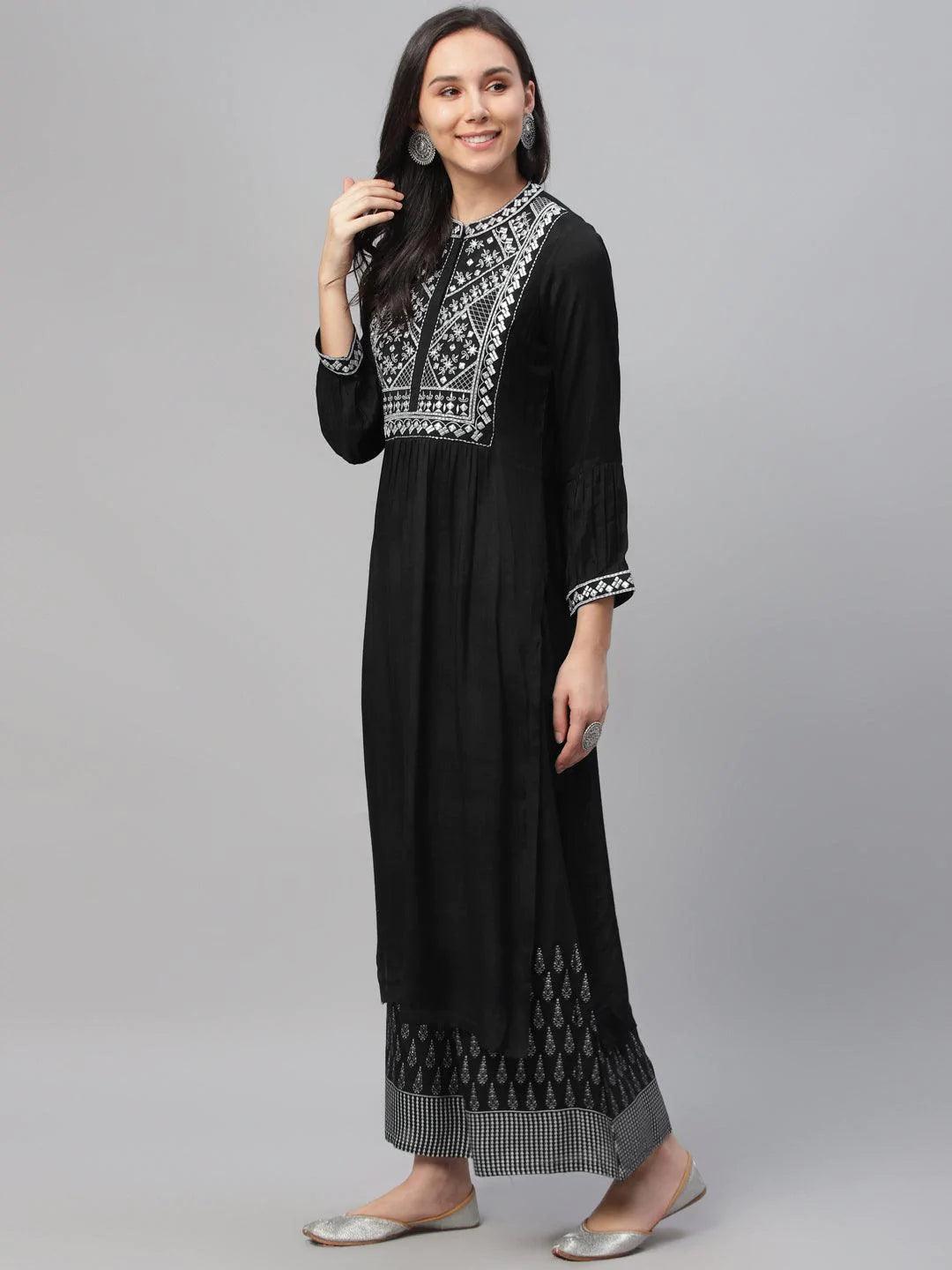 Black Embroidered Shantoon Kurta - ShopLibas