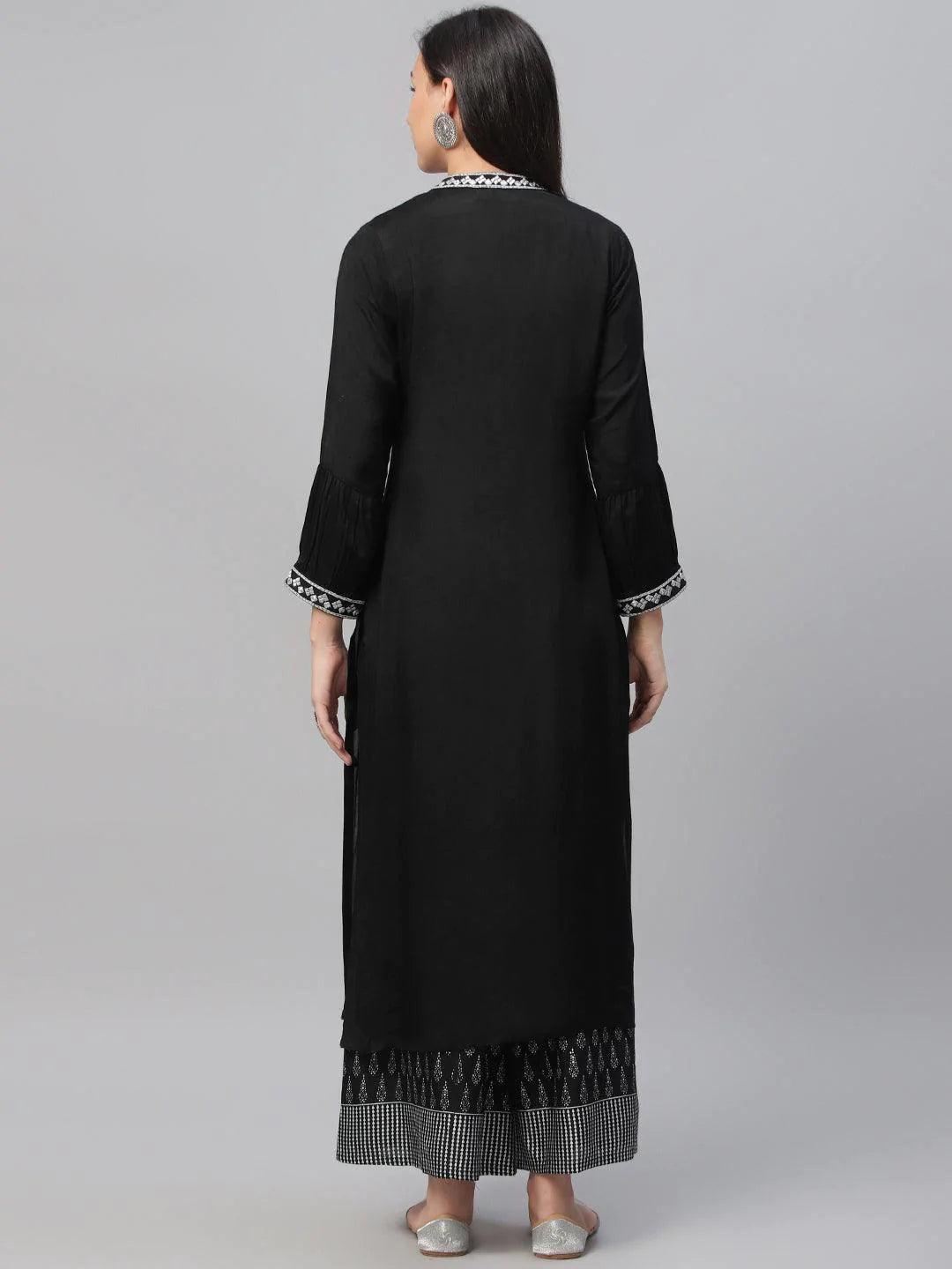 Black Embroidered Shantoon Kurta - ShopLibas