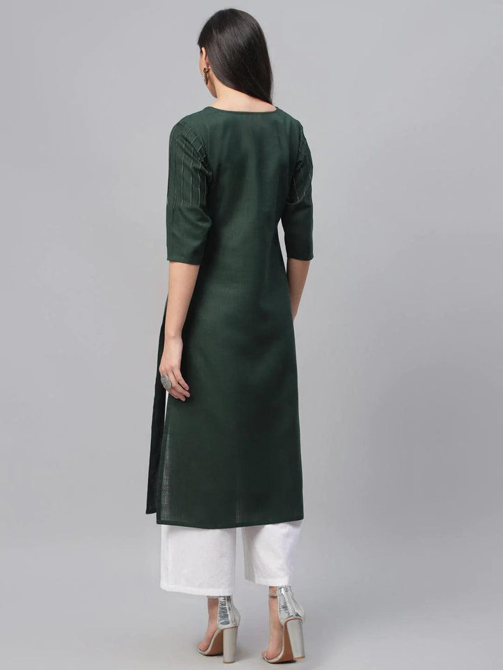 Green Solid Cotton Kurta - ShopLibas