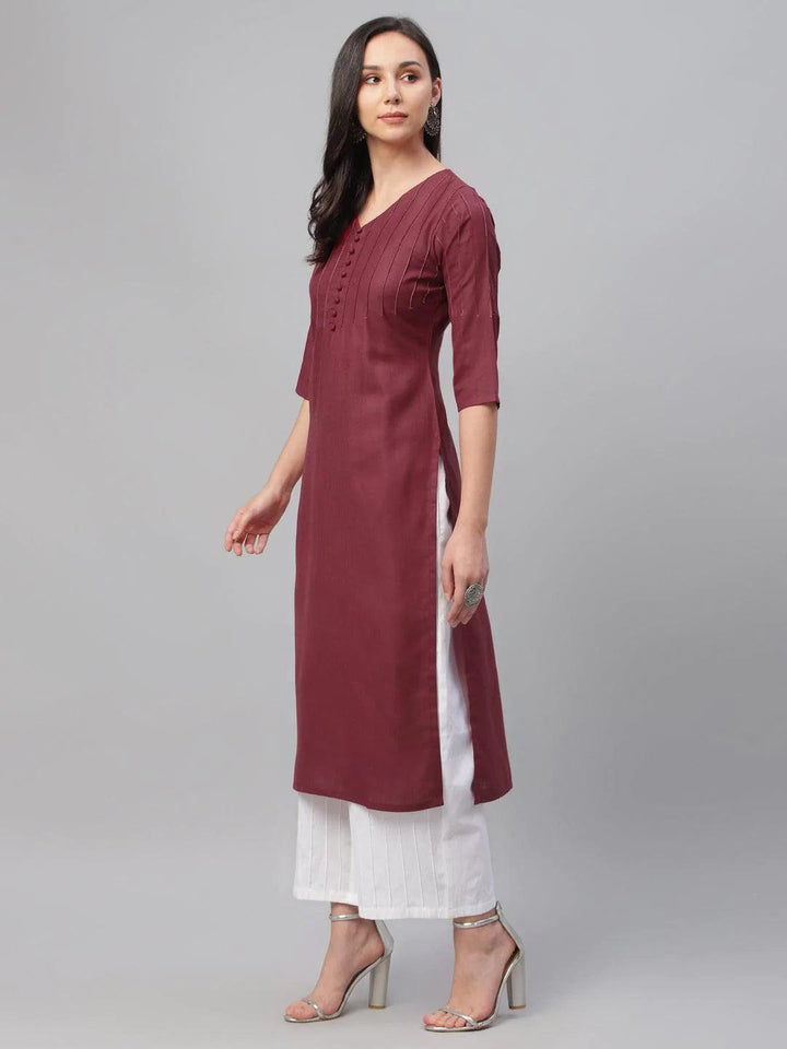 Maroon Solid Cotton Kurta - ShopLibas