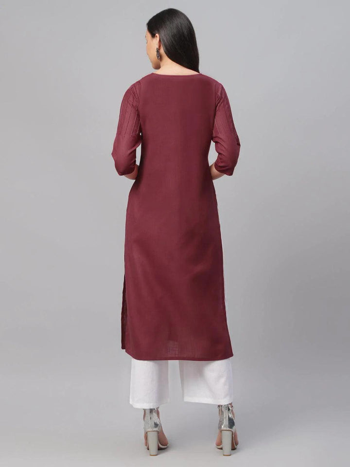 Maroon Solid Cotton Kurta - ShopLibas
