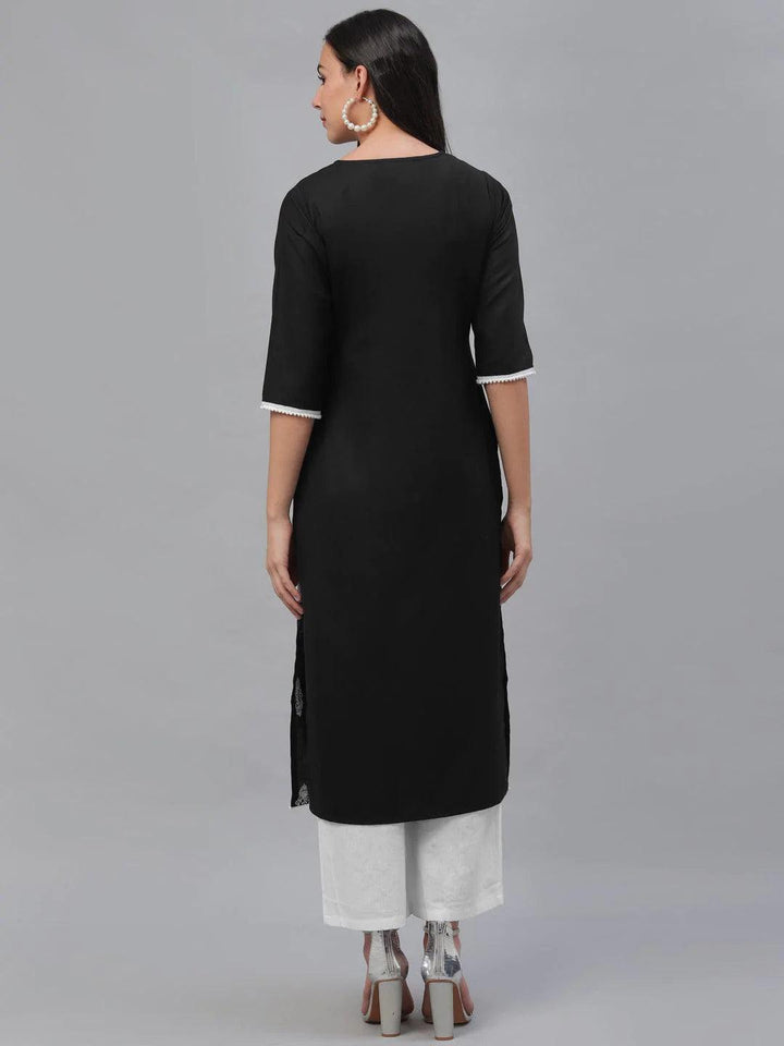 Black Embroidered Cotton Kurta - ShopLibas