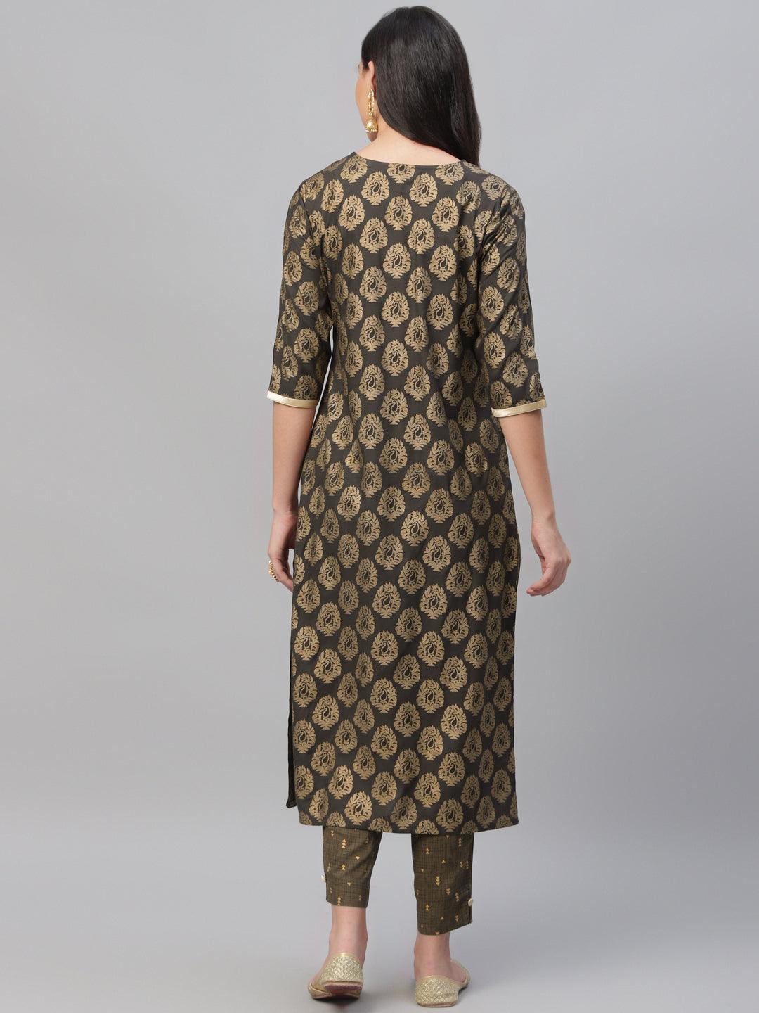 Grey Printed Cotton Kurta - ShopLibas