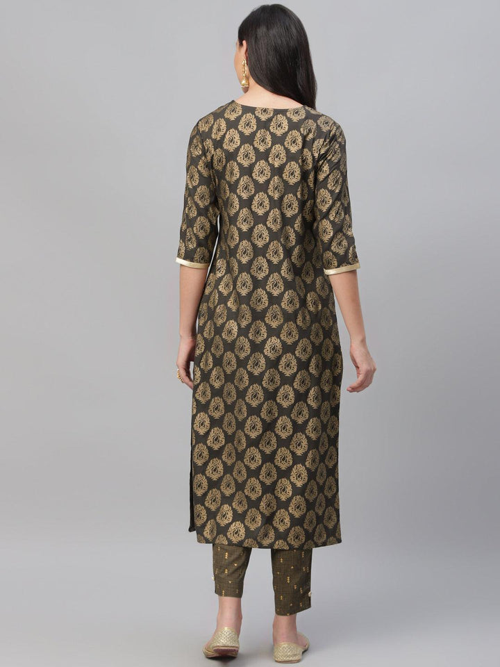 Grey Printed Cotton Kurta - ShopLibas