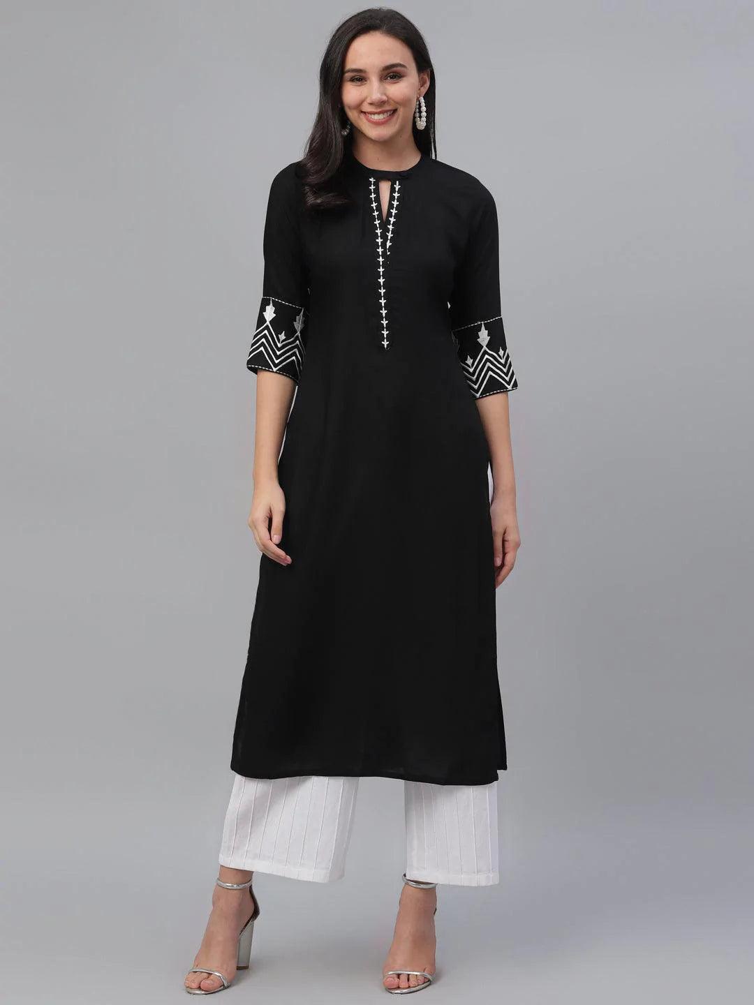 Black Solid Rayon Kurta - ShopLibas